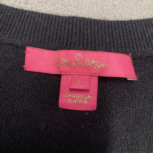 Lilly Pulitzer Odetta Sweater Large Black Rhinestone Merino Wool Cashmere Knit - Picture 2 of 9